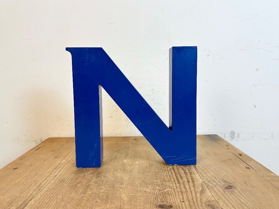 Image 1 of Vintage Blue Iron Facade Letter N, 1970s