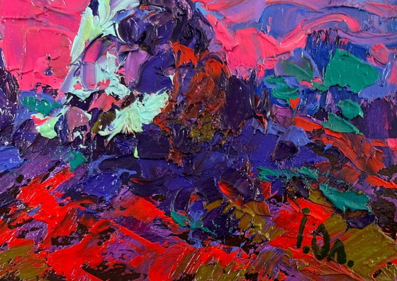 Image 1 of Original Oil Painting: Summer Field Landscape - The Moonlit Night Whispers Silence