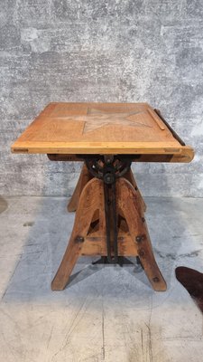Image 1 of Tavolo da disegno antico vintage, tavolo da bar intarsiato in mogano regolabile