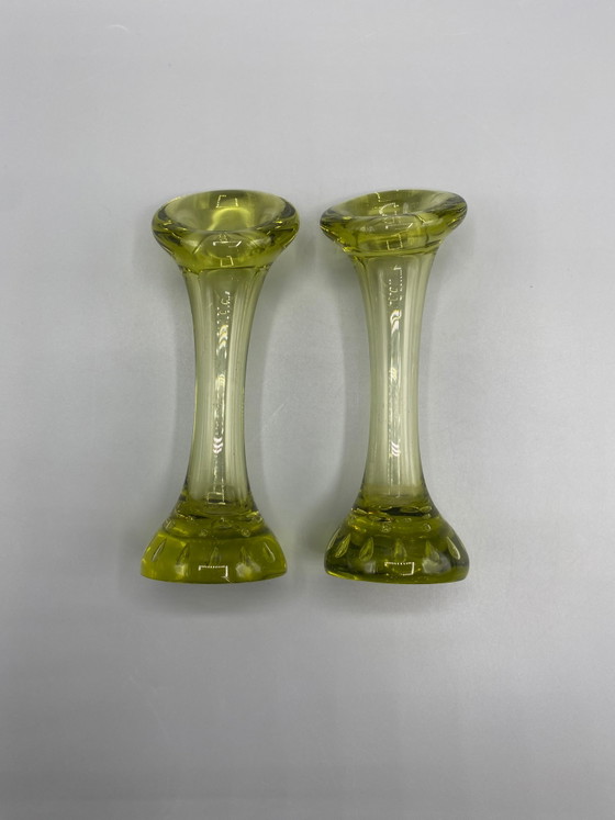 Paar soliflores Bo Borgström voor Åseda Glasbruk – Olijfgroen glas – Zweden – Glazen & Karaffen, Scandinavian (photo 4 of 6)