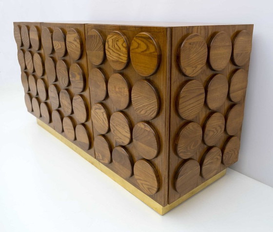 Image 1 of Brutalist Italian Chestnut Wood and Brass Bar Cabinet, 1970s