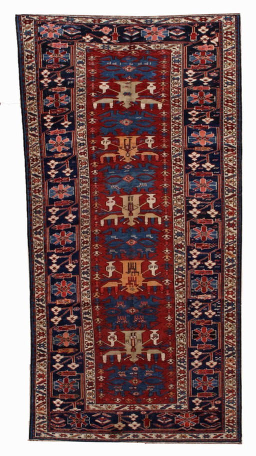 Handgemaakt antiek Kaukasisch Shirvan-tapijt 134 cm x 271 cm (4,4' x 8,9') jaren 1880 - 1B491