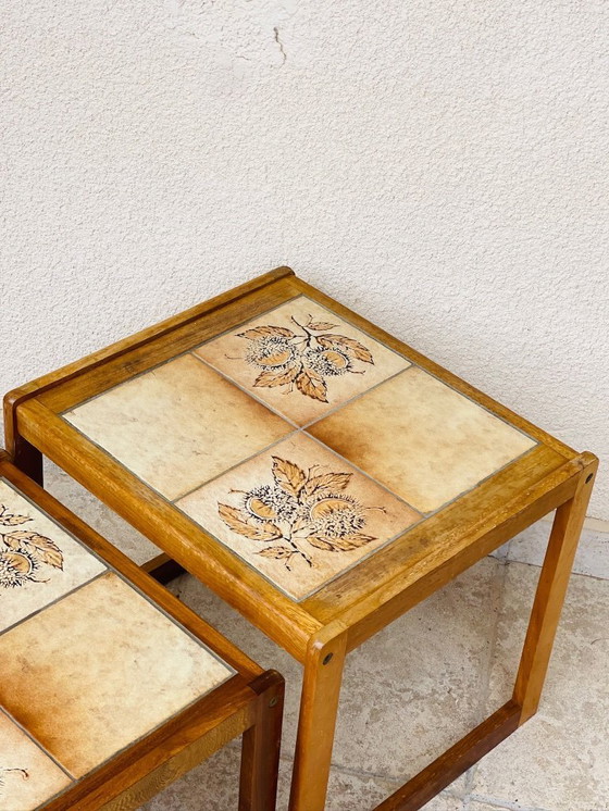 Image 1 of Set of 3 vintage nesting coffee tables in teak and earthenware, 1960
