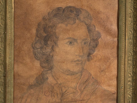 Antique pencil portrait in gilded frame – Central Europe, circa 1840 – Paintings & Drawings, Paper, Wood (photo 37 of 40)
