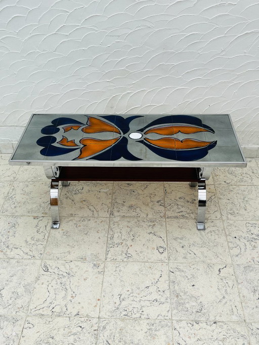 Tavolino Metakore in ceramica Vallauris, firmato Cedem – salontafels, Chrome