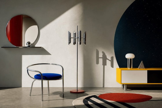 Image 1 of Vintage Italiaanse vloerlamp uit het midden van de 20e eeuw, in space age-stijl, met chroomafwerking, jaren 60.