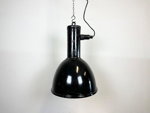 Industrial Black Enamel Factory Hanging Lamp, 1950s