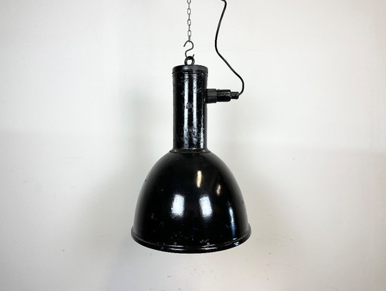 Image 1 of Industrial Black Enamel Factory Hanging Lamp, 1950s