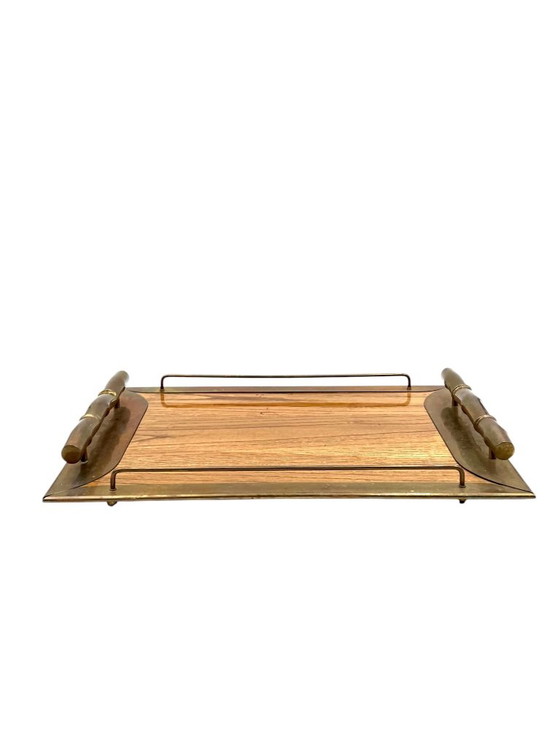 Hollywood regency bamboo shaped brass tray, Italy 1970s, Table accessories, Brown, Vintage (photo 2 of 11)