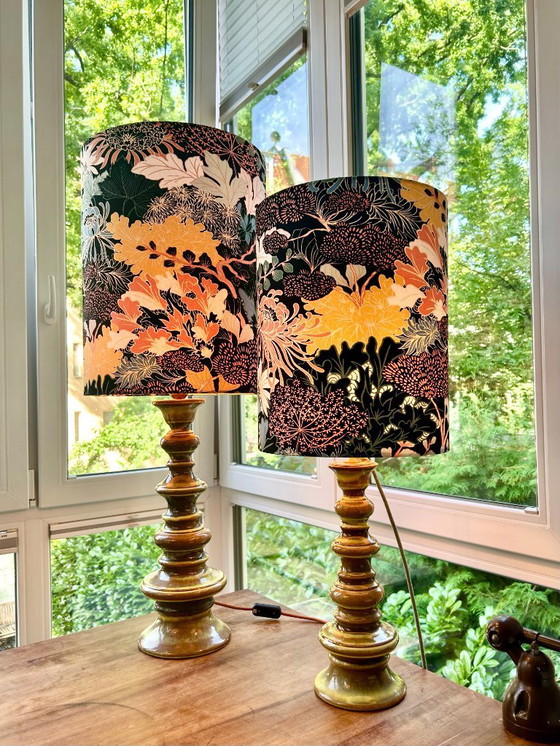 Image 1 of Juego de 2 lámparas: forma de pagoda de los años 60 con esmalte degradado verde