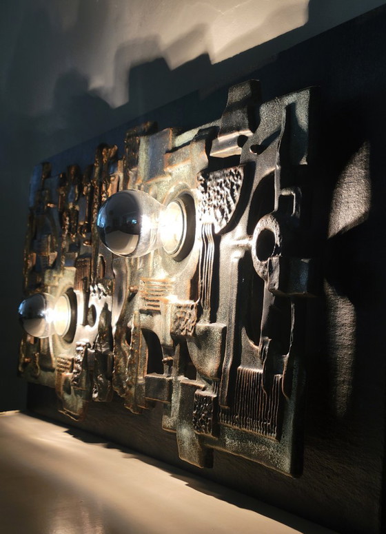 Brakelmann & Becker Brutalist Ceramic Wall Relief with Lighting, Germany 1970, Brackelmann & Becker (photo 9 of 10)