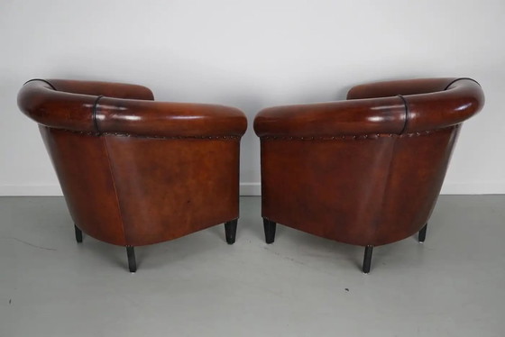 Image 1 of Poltrone club olandesi vintage in pelle color cognac, set da 2