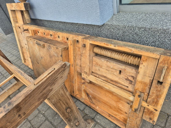Antieke Vintage Timmermanswerkbank – Tuintafels, Wood (photo 21 of 21)