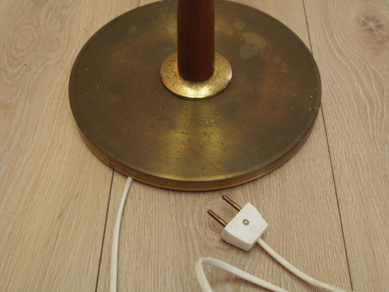 Danish floor lamp with wood and metal base, botanical fabric shade, 1960s, Floor lights, Textile (photo 13 of 13)