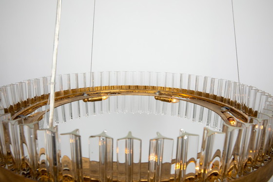 Image 1 of Grande lampe suspendue ronde en verre avec or