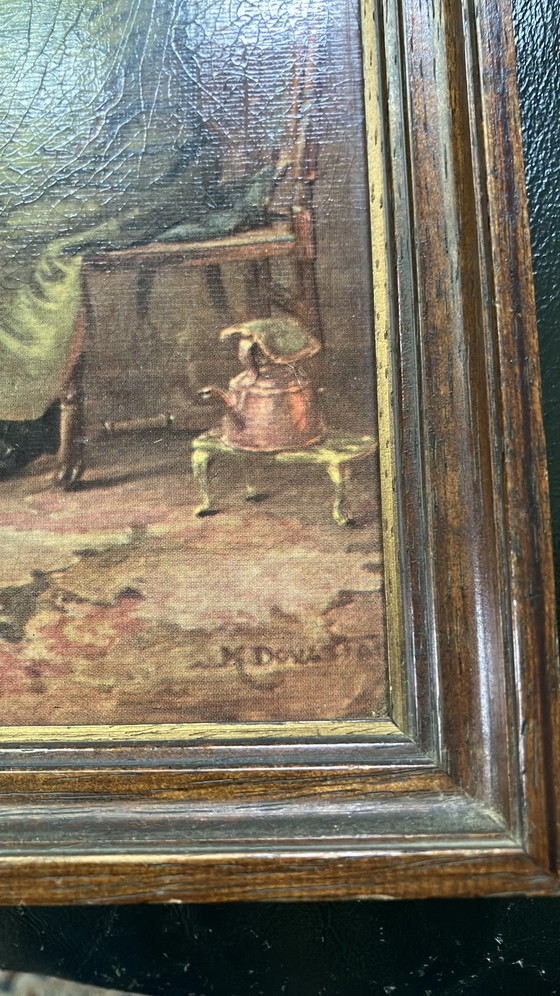Image 1 of Estampe vintage de Margaret Dovaston - « Bonne humeur » - Dans un magnifique cadre en bois