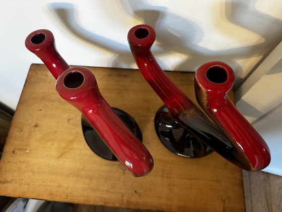 Image 1 of Pair of Ceramidi ceramic candlesticks from the 60s