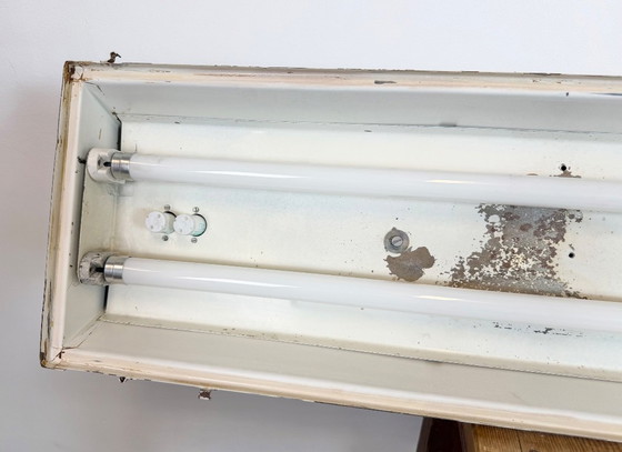 Image 1 of Beige industriële hanglamp met buisarmatuur van Famor, jaren 70