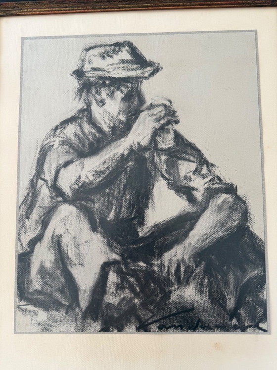 Image 1 of Disegno a carboncino, Uomo con cappello