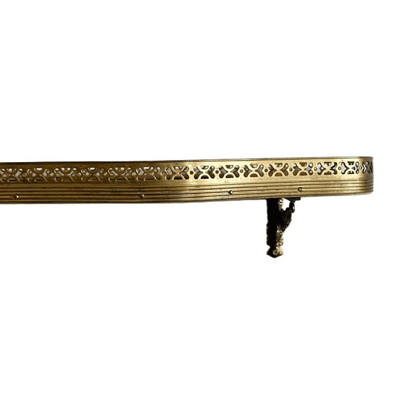 Videoregistratore vintage italiano di metà secolo, tavolo consolle da parete in legno intarsiato e ottone, (photo 15 of 17)