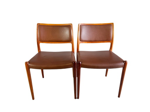 Lot de 2 chaises Niels Otto Møller Midcentury modèle 80 palissandre