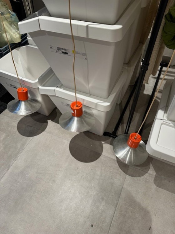 Image 1 of Lampada vintage con accento arancione, binario con 3 lampade