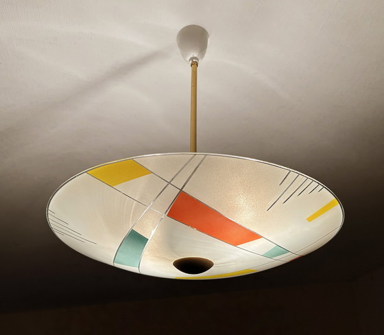 Image 1 of Large Vintage Glass Pendant Lamp, Mondrian Style