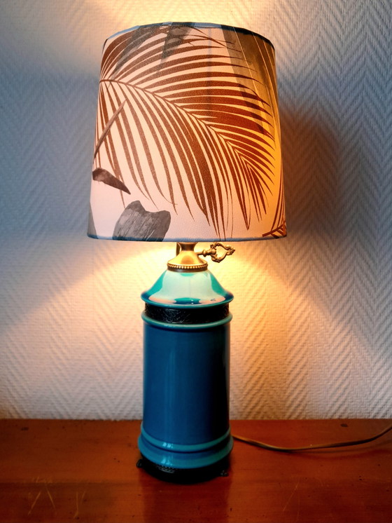 Image 1 of Keramiklampe Blau Füße Krallen Schirm-Jour Dschungel