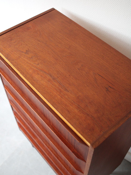 Image 1 of Vintage Danish narrow and tall chest of drawers in teak