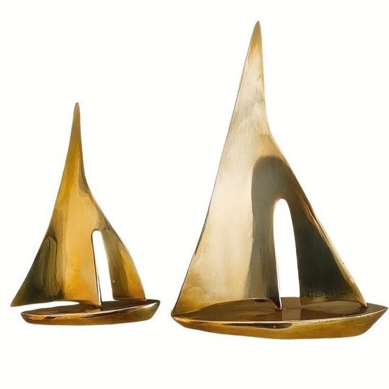 Image 1 of Set di barche a vela in ottone vintage in stile Hollywood Regency di Curtis Jere, anni '70