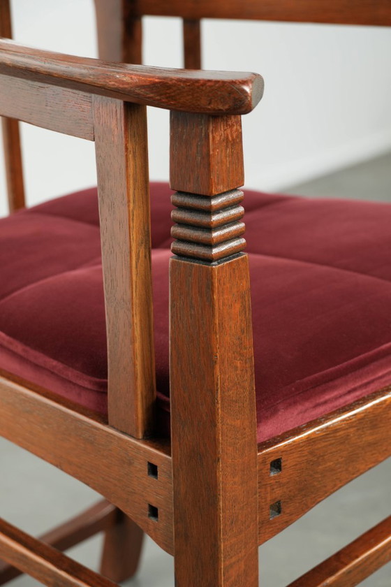 Image 1 of Chaise de salle à manger/chaise d'appoint Schuitema de style Art nouveau/Jugendstil avec revêtement en tissu rouge