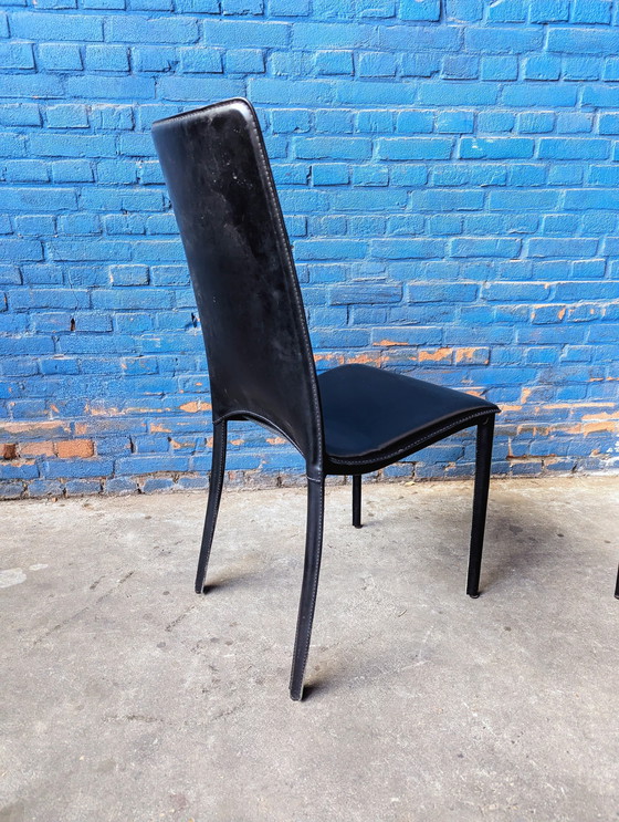 Image 1 of 6x vintage Italiaanse eetstoelen- zwart leer- Ciacci Kreaty 