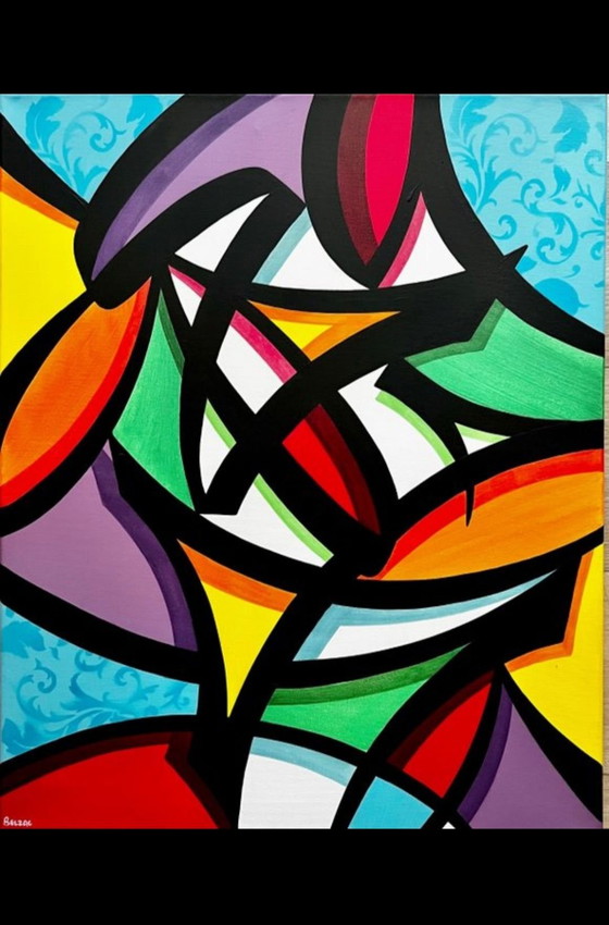 Toile Pop Art Belzac - 61x50 - Coloré - Abstrait - Graffiti, Peintures et dessins, Noir (photo 2 sur 8)