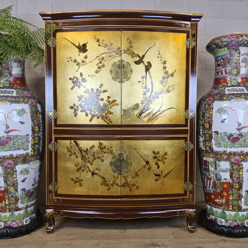 Armoire chinoise vintage feuilles d'or et fleurs / armoire orientale / armoire bohème / armoire asiatique