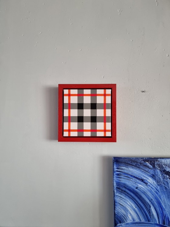 Image 1 of Œuvre d'art contemporaine moderne à carreaux écossais, faite à la main, 25x25