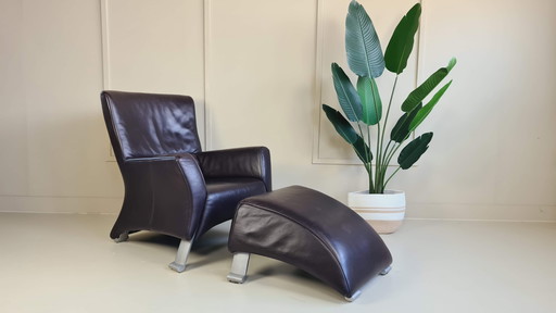 Rolf Benz type 322 Armchair bull leather including footstool