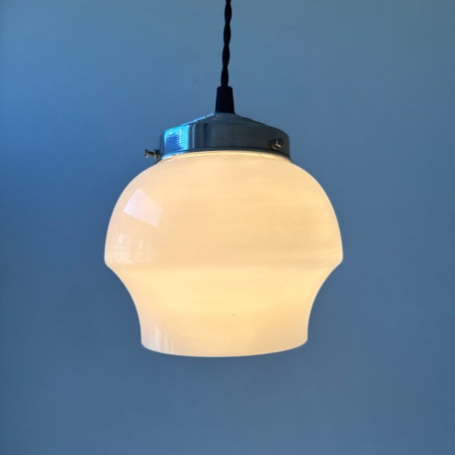 PAIR OF SMALL VINTAGE OPALINE PENDANT LIGHTS 15 CM