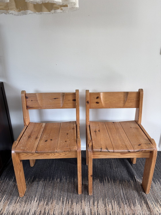 Image 1 of   Vintage Ate van Apeldoorn set pine wood stoelen brutalist