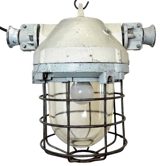 Industrial Bunker Ceiling Light with Iron Cage from Elektrosvit, 1970s