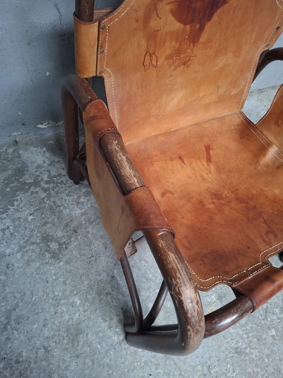 Image 1 of Safari armchair in leather and bamboo by Tito Agnoli for Bonacina 1960S