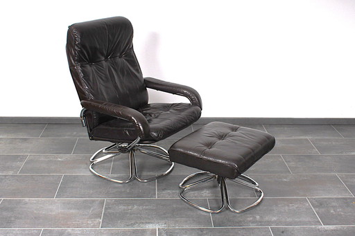 Fauteuil relax Unico en cuir noir avec hocker