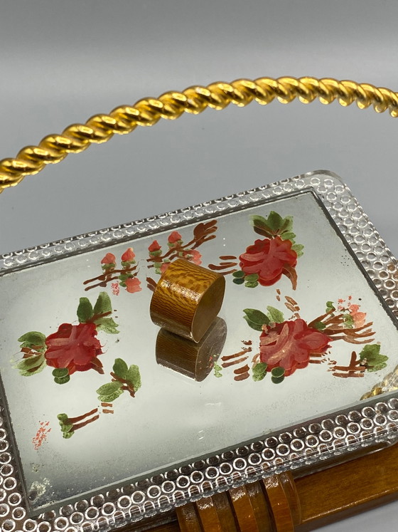 Art Deco Cookie Box in Glass, Wood, and Painted Mirror – Circa – Glass & Decanter (photo 3 of 8)