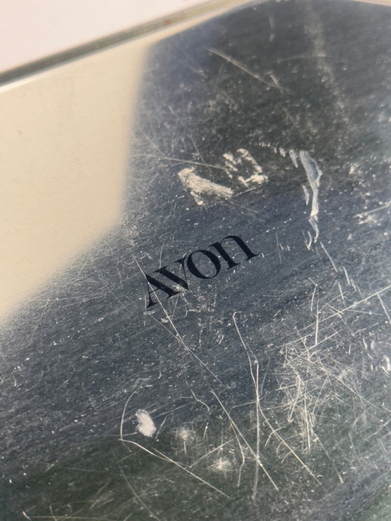 Image 1 of Vintage Avon bowl, Art Deco illustration, metal plate, 1980s