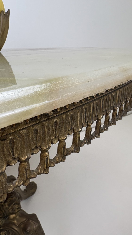 Image 1 of Tavolino da caffè vintage in pietra naturale, ottone e marmo onice