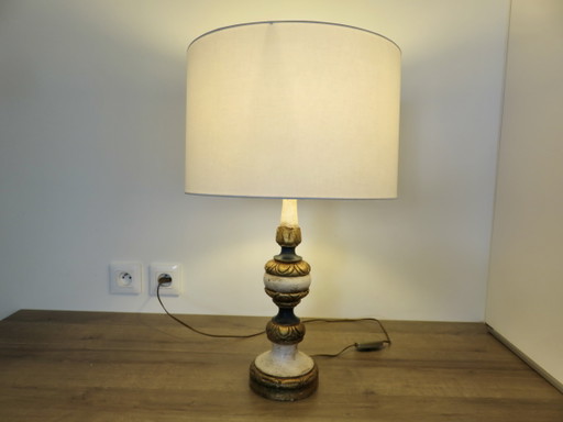 Lámpara barroca de madera dorada y policromada, 1960