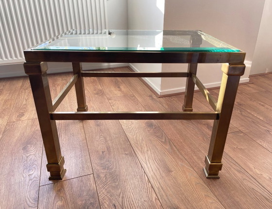 Image 1 of Tables d'appoint vintage Hollywood Regency en laiton et verre – lot de 2 – années 1970/80