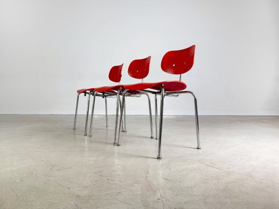 Image 1 of Set of 3 Egon Eiermann SE68 Midcentury chairs Wilde+Spieth red