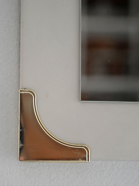 Image 1 of 1940s/50s Scandinavian Wall Mirror with White Frame and Brass Details