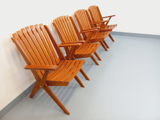 Image 1 of Set of 4 vintage beechwood garden armchairs from the 1960s