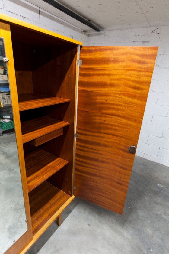 Image 1 of 1970s Scandinavian wardrobe with hanging space, shelf, mirror, 21x126cm, 2 doors